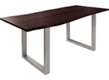 MASSIVMOEBEL24 | Freeform 3 Tavolo Da Pranzo In Legno Di Acacia - Laccato Marrone /Gambe In Ferro - Argento Mat 180X90X76