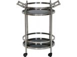 Casa Padrino Carrello Bar Carrello Di Servizio Rotondo In Acciaio Inox Nichelato / Vetro Nero Mod 3 - Arredo Alberghiero E Mobili Per La Ristorazione Tavolo Di Servizio