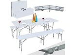 Tavolo Da Buffet Strattore Set Tenda Da Birra Pieghevole Con Tavolo E 2 Panche - In Plastica In Bianco