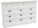 Casa Padrino Cassettiera In Stile Country Bianco Antico / Colori Naturali 141 X 47 X H. 96 Cm - Cassettiera In Stile Country Con 15 Cassetti
