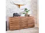Finebuy Credenza In Legno Massiccio Di Acacia 160 Cm 2 Ante E 3 Cassetti - Cassettiera In Legno Massiccio Retrò Con Frontale Di Design - Credenza Naturale - Fatto A Mano Industriale
