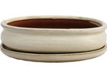 Ciotola Bonsai Con Piattino Gr. 3 - Beige Chiaro - Ovale - Modello O47 - L 19Cm - P 13,5Cm - H 5Cm