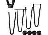 Gambe A Forcella, Set Da 4, 41 Cm, 2 Montanti In Acciaio, Nero, Incl. Protezioni Per Il Pavimento