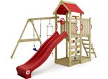 Wickey Torre Gioco Per Arrampicata Multiflyer Con Altalena E Scivolo, Torre Per Arrampicata Con Sabbiera, Scala E Accessori Da Gioco - Rosso
