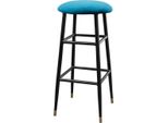 Casa Padrino Sgabello Blu/Nero Ø 37 X H. 76 Cm - Sgabello Da Bar Con Tessuto In Velluto