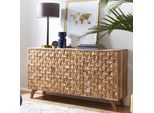 Finebuy Credenza In Legno Massiccio Di Acacia 140 Cm 2 Ante E 3 Cassetti - Cassettiera In Massello Retrò Con Frontale Di Design - Credenza Naturale - Fatto A Mano Industriale