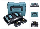 Set Di 2 Batterie Makita BL1860B 6.0Ah 18V + Caricatore Rapido Doppio DC18RD + Valigetta Makpac (2X 197422-4) (196933-6)
