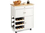 Costway Carrello Portavivande Con Cassetti E 3 Livelli, Carrello Da Cucina Carrello Portavivande In Legno Bianco