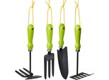 Set Di Attrezzi Da Giardino Relaxdays 4 Pezzi, Cazzuola Per Fiori, Rastrello Piccolo, Zappa Doppia, Forcone Per Fiori, Set Di Attrezzi Da Giardino, Ferro, Verde