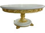 Casa Padrino Tavolo Da Pranzo Barocco Rotondo Bianco/Oro Con Piano In Vetro 140 Cm - Tavolo Barocco Arredo