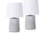 Set Di 2 Lampade Da Tavolo O Da Comodino Brubaker 33 Cm Grigio Grigio Chiaro Ornamenti A Foglia E Paralumi In Lino Bianco