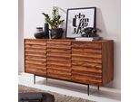 Finebuy Credenza In Legno Massiccio Di Sheesham Da 150 Cm Con 3 Ante - Solida Cassettiera Retrò Con Sensazione 3D - Credenza Naturale Di Design - Realizzata A Mano - Industrial