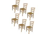 Tommychairs - Set Di 6 Sedie Venezia, Struttura In Legno Di Faggio Lucidato, Non Trattato E 100% Naturale, Sedile In Vera Paglia