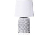 Brubaker Lampada Da Tavolo Lampada Da Comodino - 33 Cm - Grigio - Base In Ceramica - Ornamenti A Foglia - Paralume In Lino Bianco