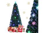 Costway Albero Di Natale Artificiale A Led Da 180 Cm Con Cambiacolori A Fibre Ottiche E Cima A Stella, Albero Di Natale 220 Aghi In Pvc, Albero Di Natale Ideale Per Casa, Ufficio, Negozi E Hotel, Verde