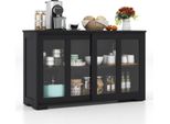 Costway Credenza Con Ante Scorrevoli, Mobile Da Cucina Mobile Da Bagno Credenza Multiuso Nero