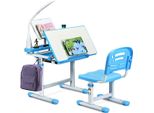 Scrivania Per Bambini Costway Regolabile In Altezza, Scrivania Con Lampada E Cassetto, Regolabile In Inclinazione, Scrivania Per Bambini Con Sedia Blu