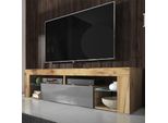 Mobiletto Tv Selsey Bianko Mobiletto Tv Basso In Legno Di Quercia Lancaster Con Ribalta In Grigio Lucido Con Illuminazione Led In Piedi 140 Cm