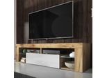 Mobiletto Tv Selsey Bianko Mobiletto Tv Basso In Legno Di Quercia Lancaster Con Ribalta In Bianco Lucido Con Illuminazione Led In Piedi 140 Cm