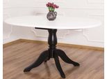 Casa Padrino Tavolo Da Pranzo In Stile Country Bianco / Nero Ø 120 X H. 78 Cm - Tavolo Da Cucina Rotondo Allungabile In Legno Massello - Mobili Per Sala Da Pranzo In Stile Country