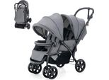 Costway Passeggino Combinato Fino A 30 Kg, Passeggino Pieghevole Per Fratelli, Passeggino Con Schienale E Capottina, Passeggino Gemellare Per Bambini Da 6 Mesi, Grigio