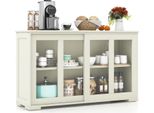 Credenza Costway, Mobile Da Cucina Con Ante Scorrevoli In Vetro E Ripiano Regolabile, Mobile Contenitore 107 X 33 X 62,5 Cm, Beige