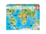 Educa 18115, Mappa Del Mondo Con Animali, Puzzle Da 150 Pezzi Per Bambini