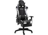 Clp Sedia Da Ufficio Gaming Turbo Con Poggiapiedi, Regolabile In Altezza E Girevole, In Ecopelle Nera/Bianca (Metallizzata)