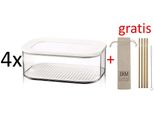 Rosti Mepal 4Er Set KüHlschrankdose Modula KäSe 2000 Ml Plastik Weiß 22.4 X 16 X 8.6 Cm + Gratis 4Er Set Ekm Living Edelstahl Trinkhalme