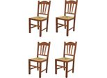 T M C S Tommychairs - Set Di 4 Sedie Silvana Per Cucina E Sala Da Pranzo, Struttura Robusta In Legno Di Faggio, Laccata Nel Colore Noce Chiaro E Sedile In Paglia