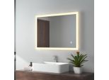 Emke Specchio Da Bagno A Led Con Illuminazione Bianco Caldo/Neutro/Bianco Freddo 80X60Cmspecchio Da Bagno Con Interruttore A Sfioramento Senza Nebbia 3 Colori Di Luce Efficienza Energetica