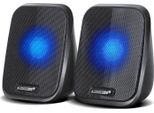 2.0 Altoparlante Stereo Con Retroilluminazione A Led Per Pc Laptop Smartphone 2X2W Rms Usb Aux Compatto