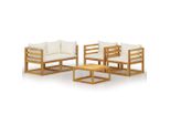 Syfax™ Set Divani Da Giardino 5 Pz Con Cuscini Crema Massello Acacia