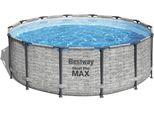 Set Completo Per Piscina Fuori Terra Bestway® Steel Pro Max™ Con Pompa Filtro Ø 427 X 122 Cm, Aspetto Muro Di Pietra (Grigio Crema), Rotonda