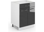 Vicco Mobiletto Base Per Cucina Fame-Line, 60 Cm Con Cassetto, Senza Piano Di Lavoro, Antracite Lucido/Bianco