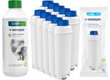 Set Per Macchina Da Caffè Espresso: 10 Cartucce Filtro Acqua Wessper Aqualunga Per Macchine Da Caffè Espresso Delonghi (SER3017 Dls C002) + Decalcificante Wessper Cleanmax 500Ml