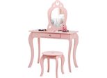 Costway Tavolo Da Toilette Per Bambini Con Sgabello, Specchio E Cassetto Rimovibili, Tavolo Da Toilette In Legno, Tavolo Per Bambini, Tavolo Con Specchio 70X34X105Cm Rosa
