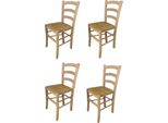 T M C S Tommychairs - Set Di 4 Sedie Venezia Per Cucina E Sala Da Pranzo, Struttura Robusta In Legno Di Faggio Lucidato, Non Trattato E Naturale Al 100%, Seduta In Vera Paglia