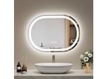 Emke Specchio Da Bagno A Led 70X50Cm Specchio Da Bagno Senza Nebbia 3 Colori Di Luce Specchio Da Bagno Rotondo Da Parete Interruttore A Sfioramento Luce Regolabile