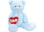 Brubaker Orsetto Xxl 100 Cm Con Cuore "Love"" E Fiocco - Peluche Grande, Blu"