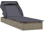 Lettino Con Tetto Pieghevole Grigio 213X63X97 Cm In Poly Rattan
