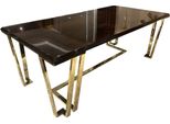 Casa Padrino Tavolo Da Pranzo Art Deco Marrone Scuro / Oro 220 X 110 X H. 77 Cm - Elegante Tavolo Da Pranzo Con Piano In Vetro - Mobili Da Sala Da Pranzo Art Deco