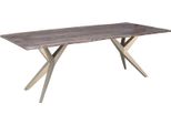 MASSIVMOEBEL24 | Freeform 4 Tavolo Da Pranzo In Legno Di Acacia - Laccato Grigio / Gambe In Ferro - Argento Mat 180X90X76