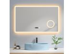 Emke Specchio Da Bagno A Led 100X60Cm Specchio Da Parete Con 3 Colori Di Luce 3000-6500K Specchio Da Bagno Con Interruttore A Sfioramento + Specchio Per Il Trucco Con 3 Ingrandimenti