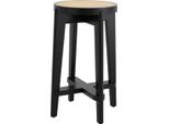 Casa Padrino Sgabello Nero / Naturale Ø 44 X H. 67 Cm - Sgabello Da Bar Rotondo In Legno Massiccio - Mobili Da Bar