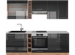 Vicco Cucina Componibile Fame-Line, 235 Cm , Pt Marmo, Antracite Lucido/Oro Power Oak