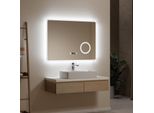 Emke Specchio Da Bagno A Led Con Ingrandimento 3 Volte Interruttore A Sfioramento Luce Bianca Fredda 90X70Cm, Antiappannamento E Orologio