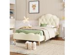 Letto Imbottito Flieks 90X200Cm Con Rete A Doghe, Letto Per Bambini Letto Per Ragazzi Con Led, Letto Singolo Letto In Legno Con Testiera, Letto Classico, Similcuoio, Bianco