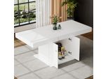 Flieks Tavolo Da Pranzo Allungabile Tavolo Da Cucina Con Armadio, Tavolo Da Pranzo Rettangolare Con Spazio Di Archiviazione, Allungabile, Tavolo Espandibile, 140/180X80X76Cm, Bianco