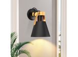 Zmh Lampada Da Parete Nera Retro Lampada Da Parete Legno Vintage E27 Industriale (Senza Lampadina)